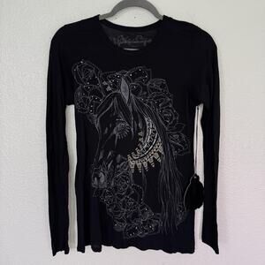 Key Closet Top Womens XS Rhinestone Horse Equestrian Bling Art to Wear USA Made